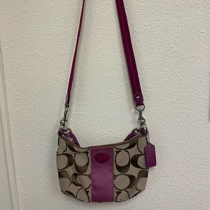 Coach No B1305-F19218 Khaki Fuchsia Signature Striped Demi Bag - Crossbody Purse